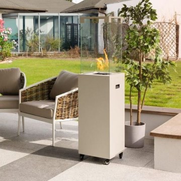 Planika - Вуличний газовий Камін 142x36 см 8kW 1xAAA білий + Захисна кришка