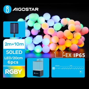 Aigostar - Декоративна LED гірлянда на сонячній батареї 50xLED/8 функцій 12 м IP65 кольоровий