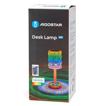 Aigostar - LED RGB Настільна акумуляторна лампа з регулюванням яскравості LED/1W/5V 1800mAh 26 см + пульт дистанційного керування