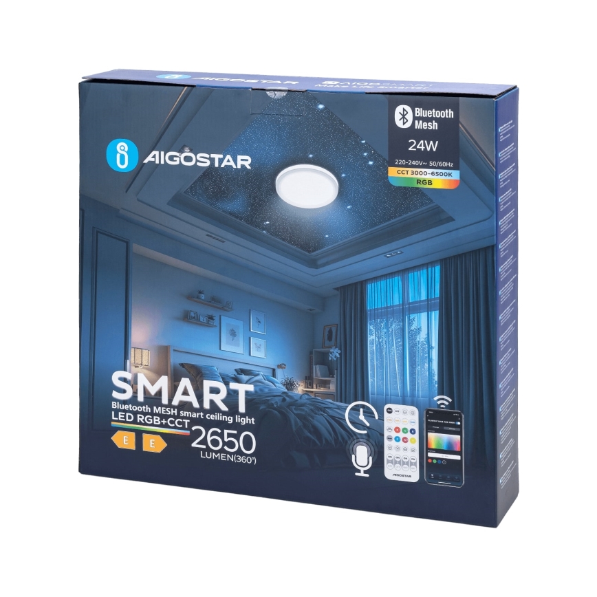 Aigostar - LED RGBW Стельовий світильник для ванної кімнати LED/24W/230V 3000-6500K IP44 + пульт дистанційного керування