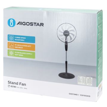 Aigostar - Напольный вентилятор 60W/230V черный