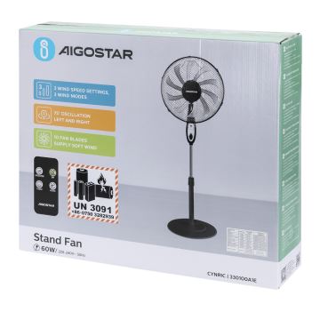 Aigostar - Напольный вентилятор 60W/230V черный + дистанционное управление