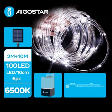 Aigostar - Светодиодная рождественская гирлянда на солнечной батарее 100xLED/8 функций 12 м IP65 холодный белый