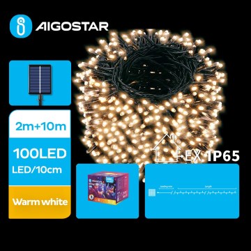 Aigostar - Светодиодная рождественская гирлянда на солнечной батарее 100xLED/8 функций 12 м IP65 теплый белый