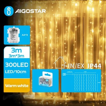 Aigostar - Светодиодная уличная рождественская гирлянда 300xLED/8 функций 3xAA 6x2 м IP44 теплый белый