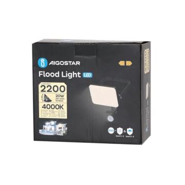 Aigostar - Светодиодный прожектор с датчиком LED/20W/230V 4000K IP65 черный