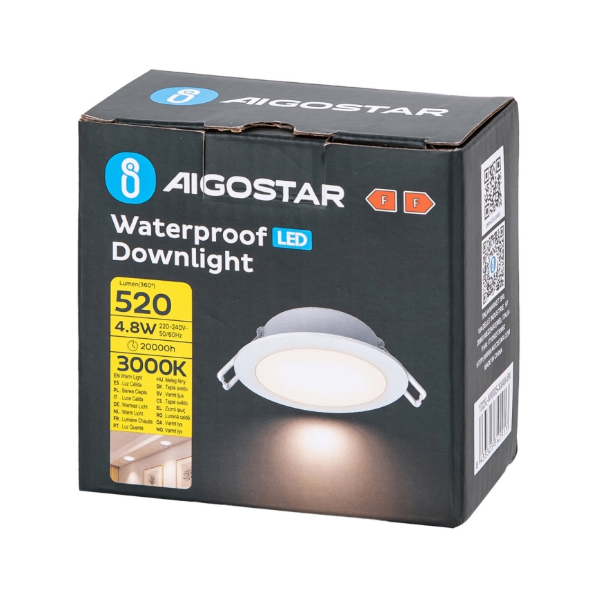 Aigostar - Светодиодный встроенный светильник для ванной комнаты LED/4,8W/230V 3000K белый IP65