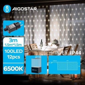 Aigostar- Світлодіодна вулична різдвяна гірлянда 100xLED/8 функцій 4,5x1,5 м IP44 холодний білий