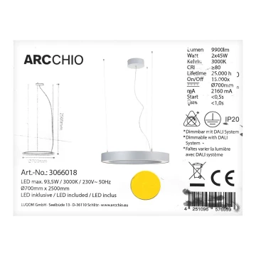 Arcchio - Підвісна LED люстра PIETRO 2xLED/45W/230V