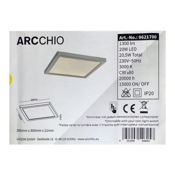 Arcchio - Светодиодный потолочный светильник с регулированием яркости SOLVIE LED/20W/230V