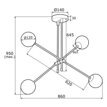 Argon 1695 - Люстра на шесте ABSTRACT 4xE14/7W/230V латунь