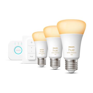 Базовий набір Philips Hue White Ambiance 3xE27/8W 2200-6500K + пристрій для підключення і пульт дистанційного керування