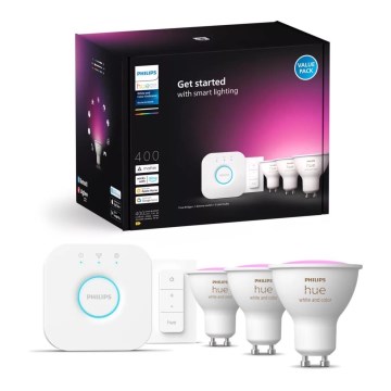 Базовий набір Philips Hue WHITE AND COLOR AMBIANCE 3xGU10/4,2W/230V 2000-6500K + пристрій для підключення