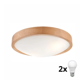 Brilagi - Стельовий LED світильник CARVALHO SLIM 2xE27/60W/230V дуб діаметр 37 см