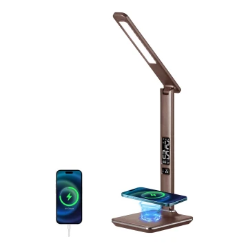 Brilagi - Светодиодная настольная лампа с регулированием яркости, беспроводной QI-зарядкой и USB REGINA LED/8,5W/230V коричневый