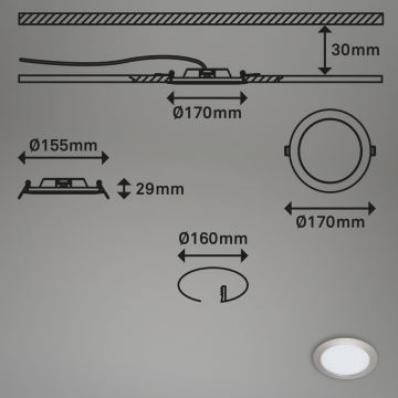 Briloner 7286-012 - Светодиодный встроенный светильник для ванной комнаты LED/12W/230V IP44