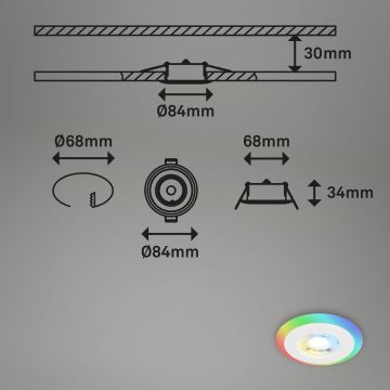 Briloner - НАБІР 3x LED RGBW Вбудований стельовий світильник для ванної з регулюванням яскравості LED/5W/230V 3000-6500K IP44 + пульт дистанційного керування