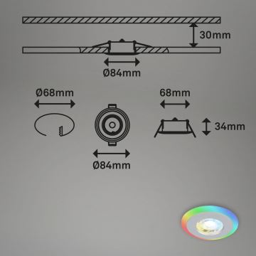 Briloner - НАБІР 3x LED RGBW Вбудований стельовий світильник для ванної з регулюванням яскравості LED/5W/230V 3000-6500K IP44 + пульт дистанційного керування