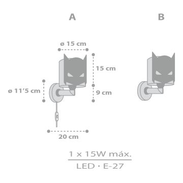 Dalber 61809 - Детский настенный светильник DARK HERO 1xE27/15W/230V