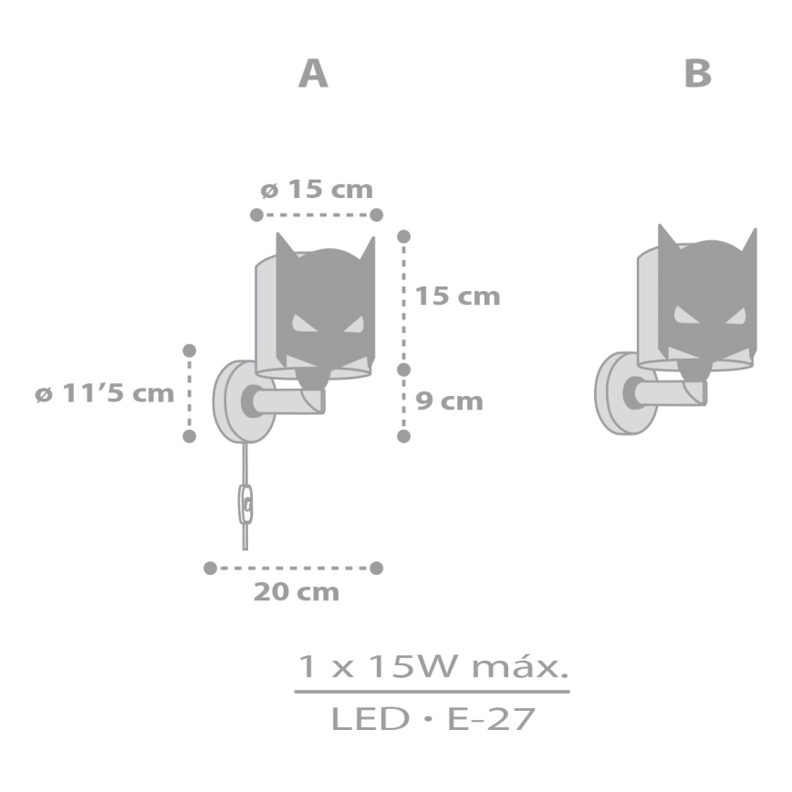 Dalber 61809 - Дитячий настінний світильник DARK HERO 1xE27/15W/230V