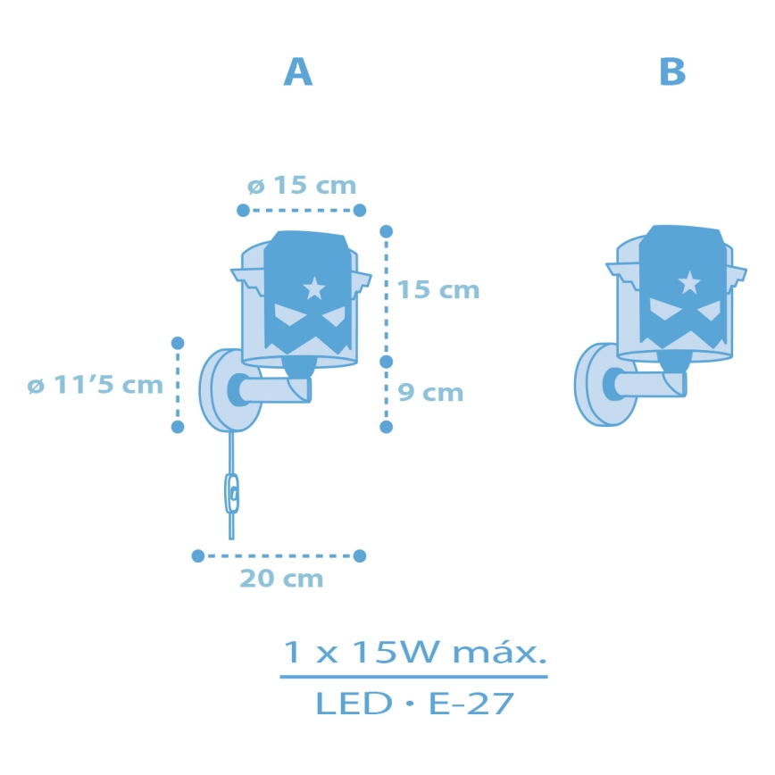 Dalber 61819 - Детский настенный светильник BLUE HERO 1xE27/15W/230V