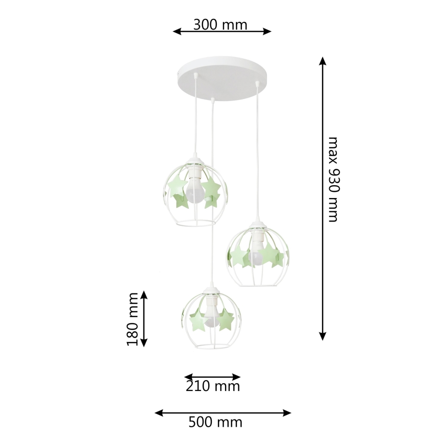 Детская подвесная люстра STARS 3xE27/15W/230V зеленый/белый