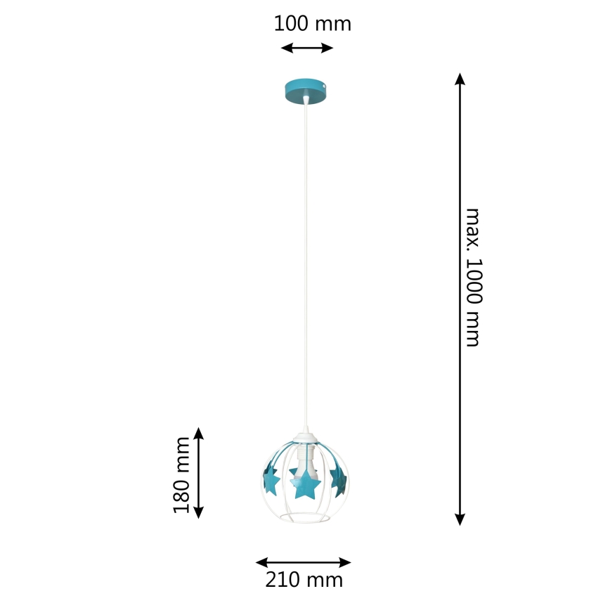 Дитяча підвісна люстра STARS 1xE27/15W/230V бірюзовий/білий