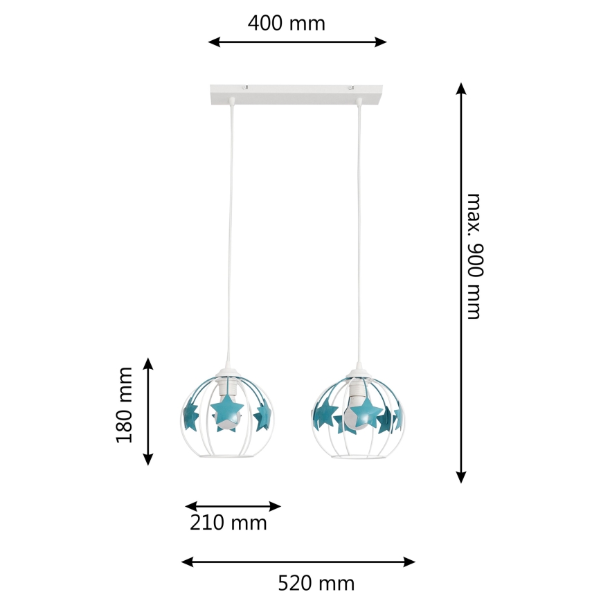 Дитяча підвісна люстра STARS 2xE27/15W/230V бірюзовий/білий