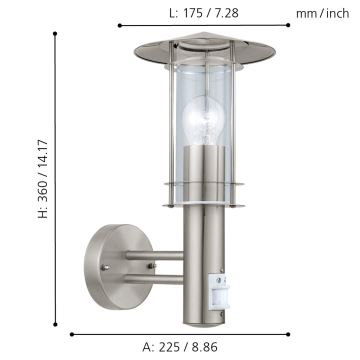 Eglo - Сенсорный уличный настенный светильник 1xE27/60W/230V IP44