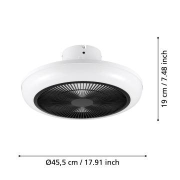 Eglo - Світлодіодний стельовий вентилятор з регулюванням яскравості LED/25,5W/230V білий/чорний + дистанційне керування