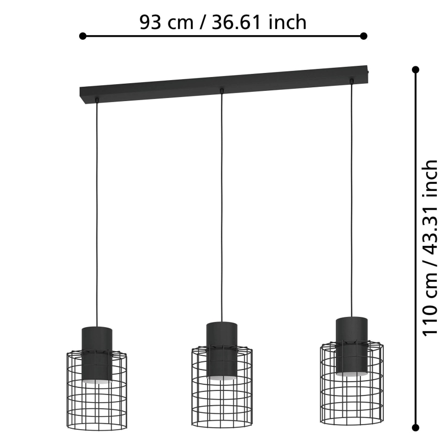 Eglo - Люстра на тросе 3xE27/40W/230V черная