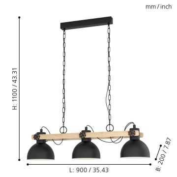 Eglo - Люстра на цепи 3xE27/28W/230V - сертифицировано FSC