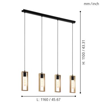 Eglo - Подвесная люстра 4xE27/60W/230V - сертифицировано FSC