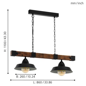 Eglo - Люстра на цепи 2xE27/60W/230V - сертифицировано FSC