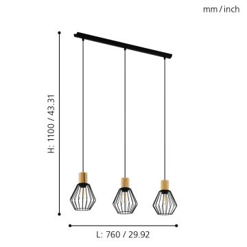 Eglo - Подвесная люстра 3xE27/60W/230V - сертифицировано FSC