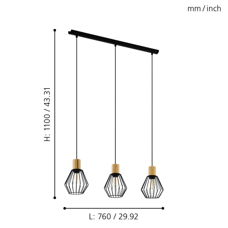 Eglo - Подвесная люстра 3xE27/60W/230V - сертифицировано FSC