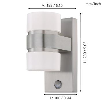 Eglo - Вуличний світлодіодний настінний світильник з датчиком 2xLED/6W IP44