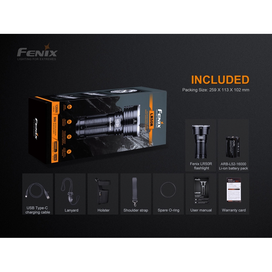 Fenix LR50R - Светодиодный аккумуляторный фонарь 4xLED/USB IP68