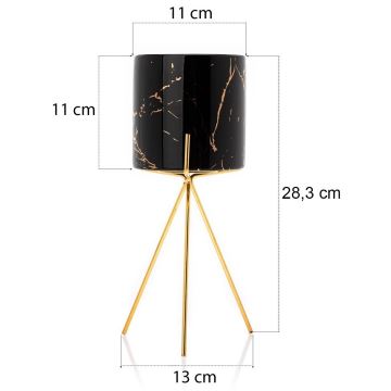 Горщик для квітів керамічний EMMA 28,3x11 см чорний/золотий