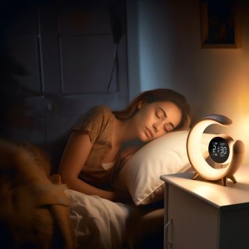 LED RGBW Настільна лампа з регулюванням яскравості з будильником LED/20W/5V USB срібний