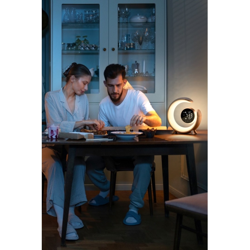 LED RGBW Настільна лампа з регулюванням яскравості з будильником LED/20W/5V USB срібний