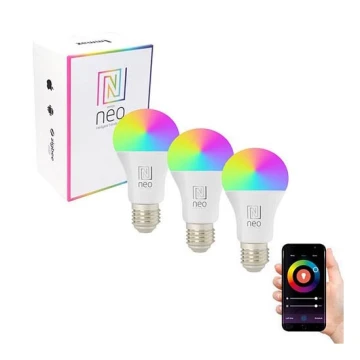 Immax NEO 07712C - НАБОР 3x Светодиодная RGB+CCT лампочка с регулированием яркости NEO LITE Wi-Fi Smart E27/9W/230V 2200-6500K