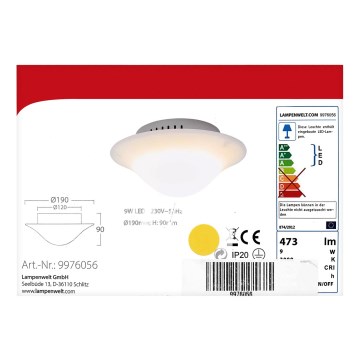 Lampenwelt - Светодиодный потолочный светильник LED/9W/230V