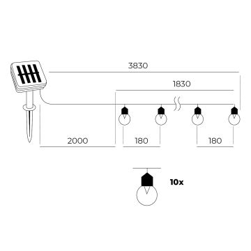 LED - Гирлянда на солнечной батарее 10xLED/0,12W/1,2V 1xAA IP44 6000K