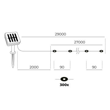 LED - Гирлянда на солнечной батарее 300xLED/0,12W/1,2V 1xAA 27 м IP44 3000K