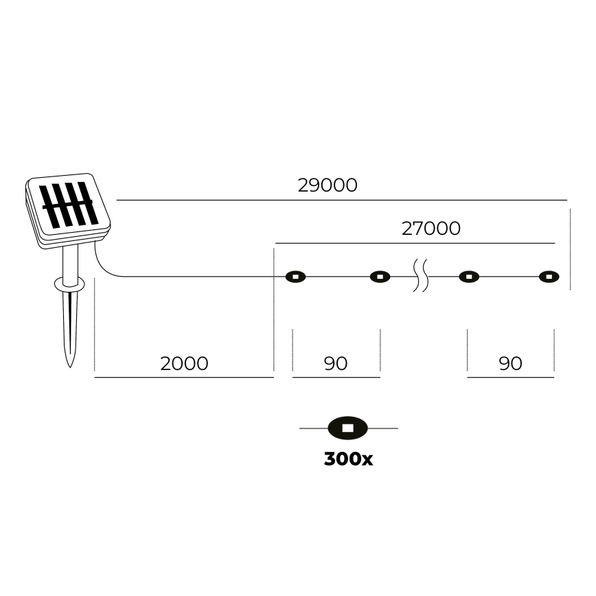 LED - Гирлянда на солнечной батарее 300xLED/0,12W/1,2V 1xAA 27 м IP44 3000K