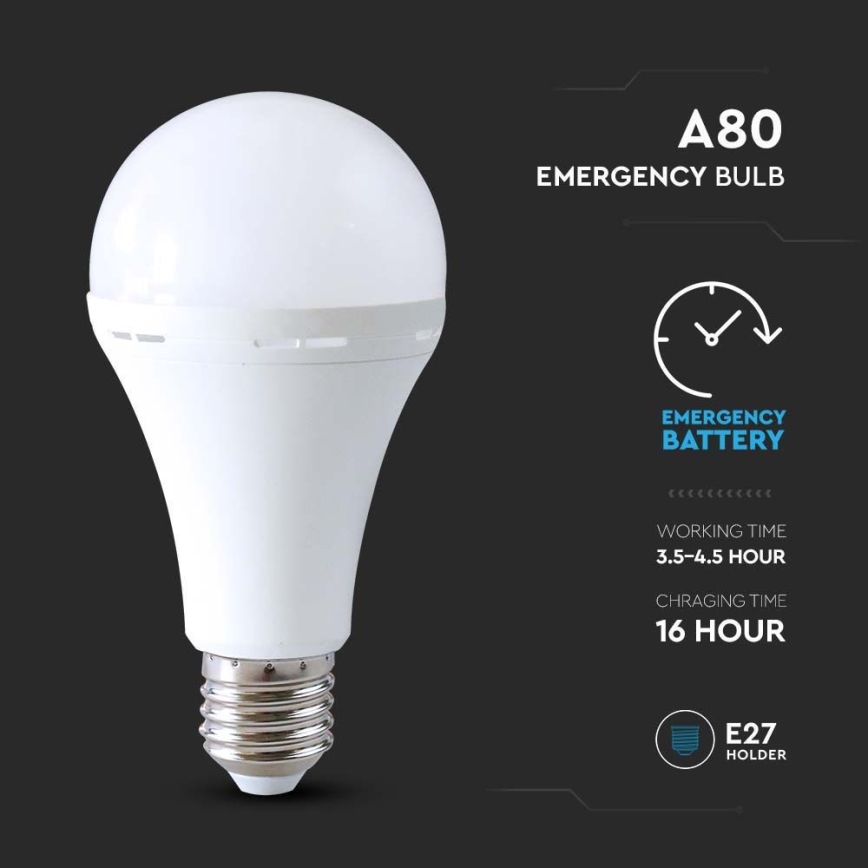 LED Лампа з аварійним режимом роботи A80 E27/12W/230V 4000K