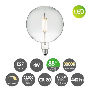 LED лампочка з регулюванням яскравості VINTAGE EDISON G180 E27/4W/230V 3000K