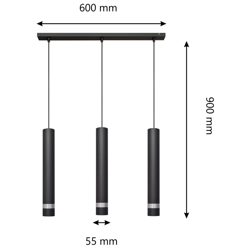 LED Люстра на тросе TUBA 3xGU10/4,8W/230V черная/хром