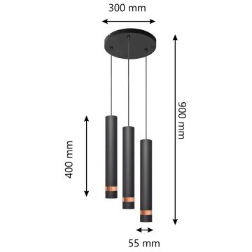 LED Люстра на тросе TUBA 3xGU10/4,8W/230V черная/медь